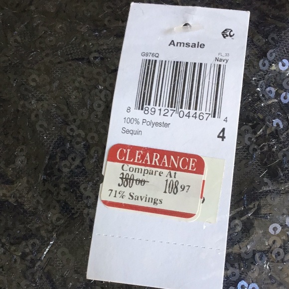 Amsale Womens Navy Sequined One Shoulder Evening Dress Gown NWT Size 4 - Picture 8 of 8